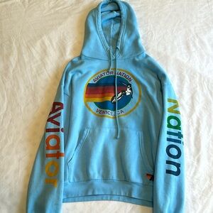 Brand new aviator nation hoodie!! Light blue, small, relaxed fit, never worn!!